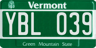 VT license plate YBL039