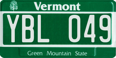 VT license plate YBL049