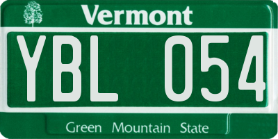 VT license plate YBL054