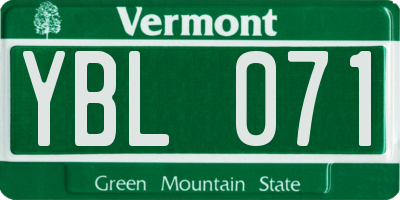 VT license plate YBL071