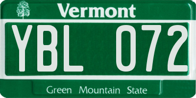 VT license plate YBL072