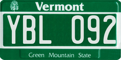 VT license plate YBL092