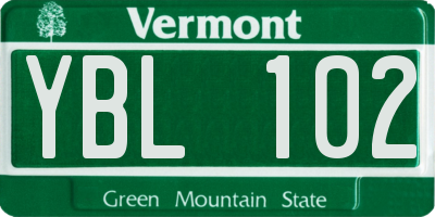 VT license plate YBL102
