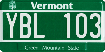 VT license plate YBL103