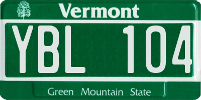 VT license plate YBL104