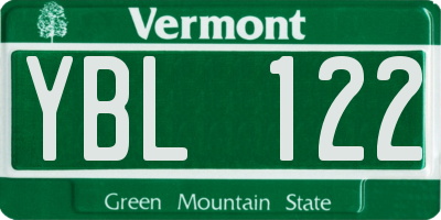 VT license plate YBL122