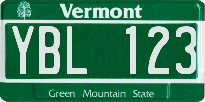 VT license plate YBL123