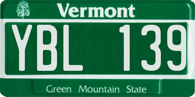 VT license plate YBL139