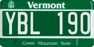 VT license plate YBL190