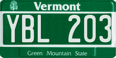 VT license plate YBL203