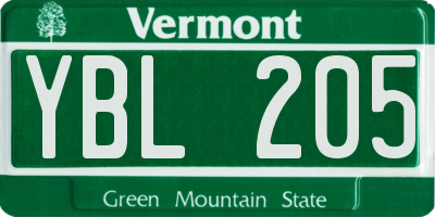 VT license plate YBL205