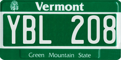VT license plate YBL208