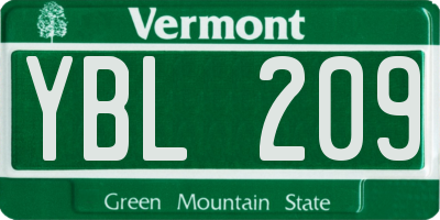 VT license plate YBL209