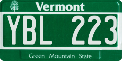 VT license plate YBL223