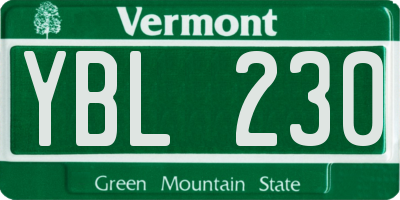 VT license plate YBL230