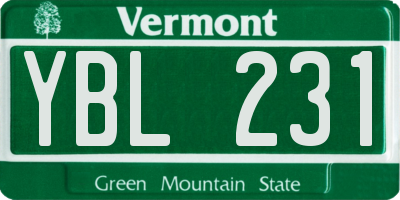 VT license plate YBL231
