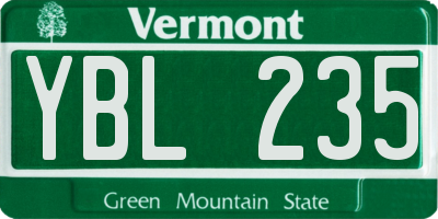 VT license plate YBL235