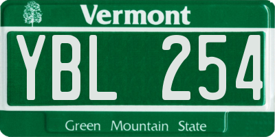 VT license plate YBL254