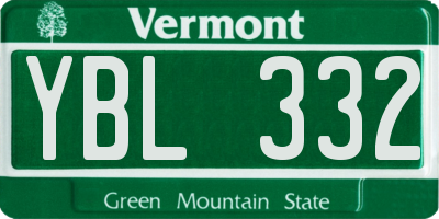 VT license plate YBL332