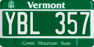 VT license plate YBL357