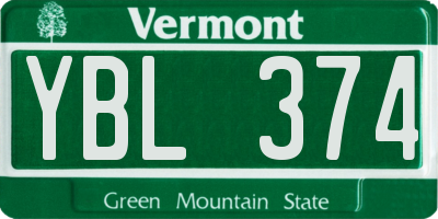 VT license plate YBL374