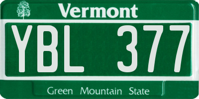 VT license plate YBL377