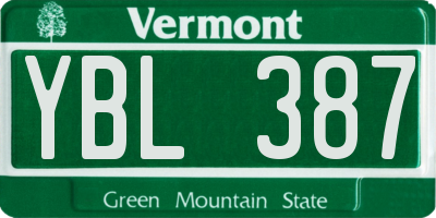 VT license plate YBL387