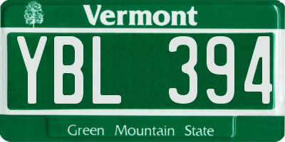 VT license plate YBL394