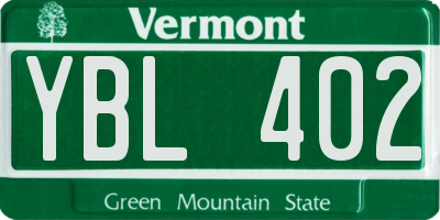 VT license plate YBL402