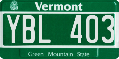 VT license plate YBL403