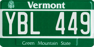 VT license plate YBL449