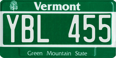 VT license plate YBL455