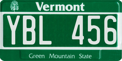 VT license plate YBL456