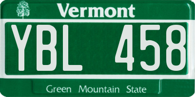 VT license plate YBL458