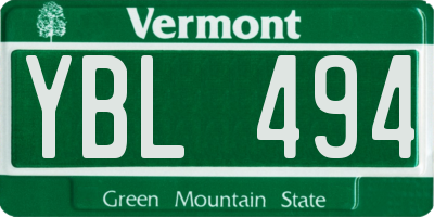 VT license plate YBL494