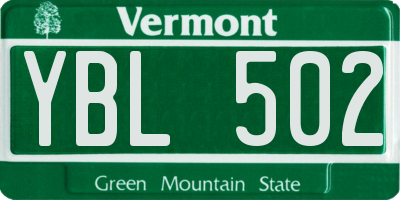 VT license plate YBL502