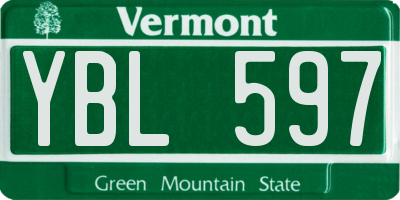 VT license plate YBL597
