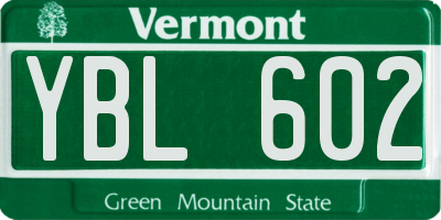 VT license plate YBL602