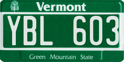 VT license plate YBL603