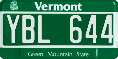 VT license plate YBL644