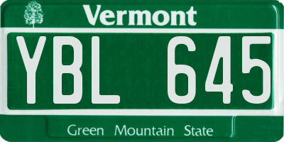 VT license plate YBL645
