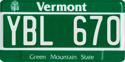 VT license plate YBL670