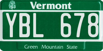 VT license plate YBL678