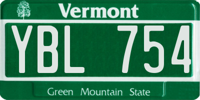 VT license plate YBL754