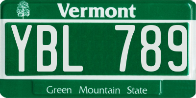 VT license plate YBL789
