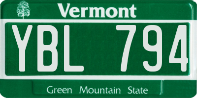 VT license plate YBL794