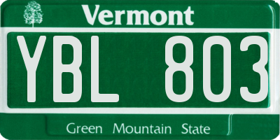 VT license plate YBL803
