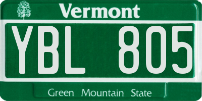 VT license plate YBL805