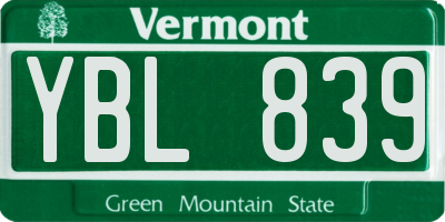 VT license plate YBL839