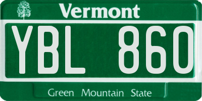 VT license plate YBL860